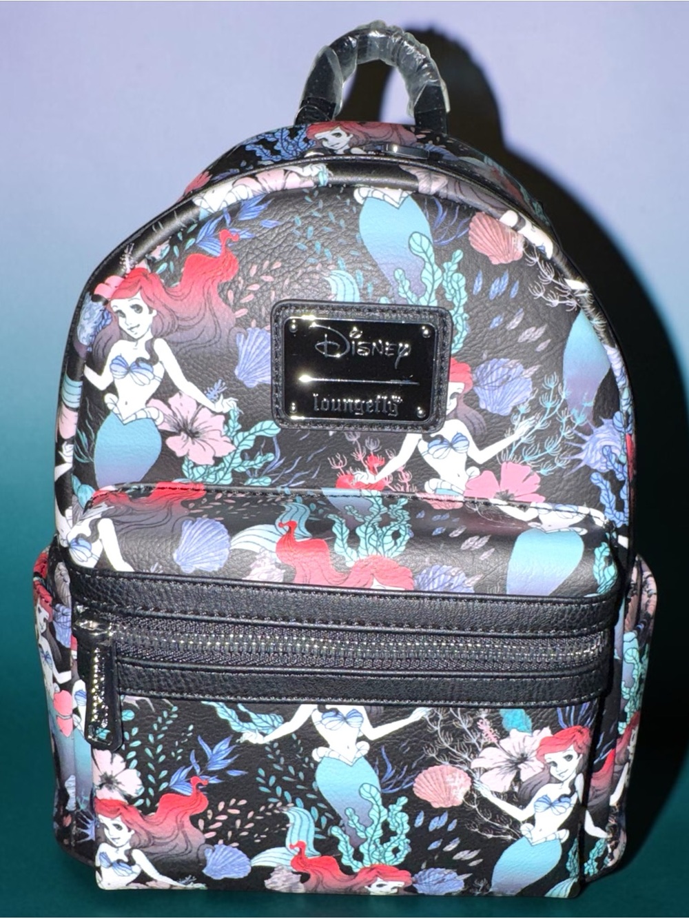 Loungefly Little Mermaid Ariel Black AOP Mini Backpack